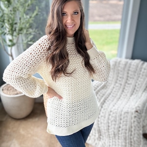 CROCHET PATTERN & VIDEO/ Mint to V Pullover, crochet sweater, easy crochet, sizes xs-5x, one piece, pdf, womens crochet sweater