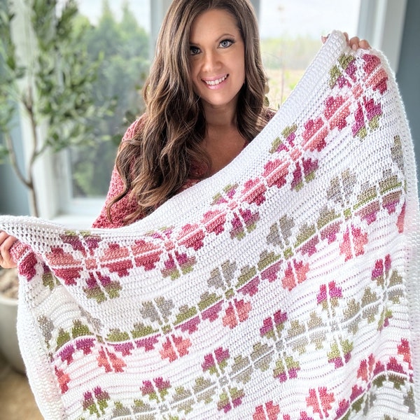 CROCHET PATTERN & VIDEO/ Cosmos Mosaic Flower Blanket, Overlay Mosaic Crochet, Mosaic Crochet Blanket Pattern, Chart Included, Pdf,