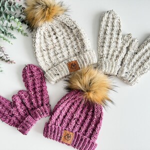 Crochet textured cable hat and mitten pattern for women,baby men and children