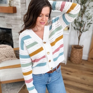 CROCHET PATTERN & VIDEO/ Mj's Signature Cardigan Crochet Pattern, Striped Cardigan, Crochet Sweater Pattern, Sizes Xs-5X, Pdf