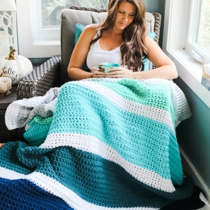 CROCHET PATTERN Calming Stripes Throw Blanket image 1