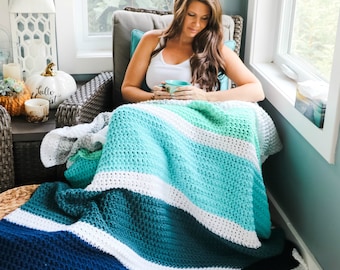 CROCHET PATTERN -  Calming Stripes Throw Blanket