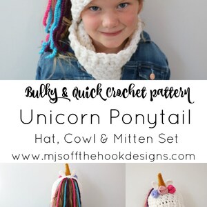 CROCHET PATTERN Unicorn Ponytail hat Set image 10