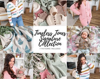 CROCHET PATTERN EBOOK/ Timeless Tones Signature Collection Ebook | 7 Crochet Patterns | Sweater, Cardigan, Blanket & Hat Bundle