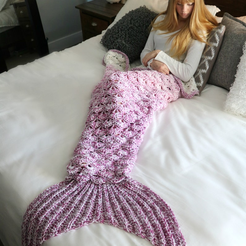 CROCHET PATTERN Rainbow Sparkle Mermaid Blanket / Mermaid tail / Ombre Mermaid / Shell Stitch Mermaid Blanket image 10