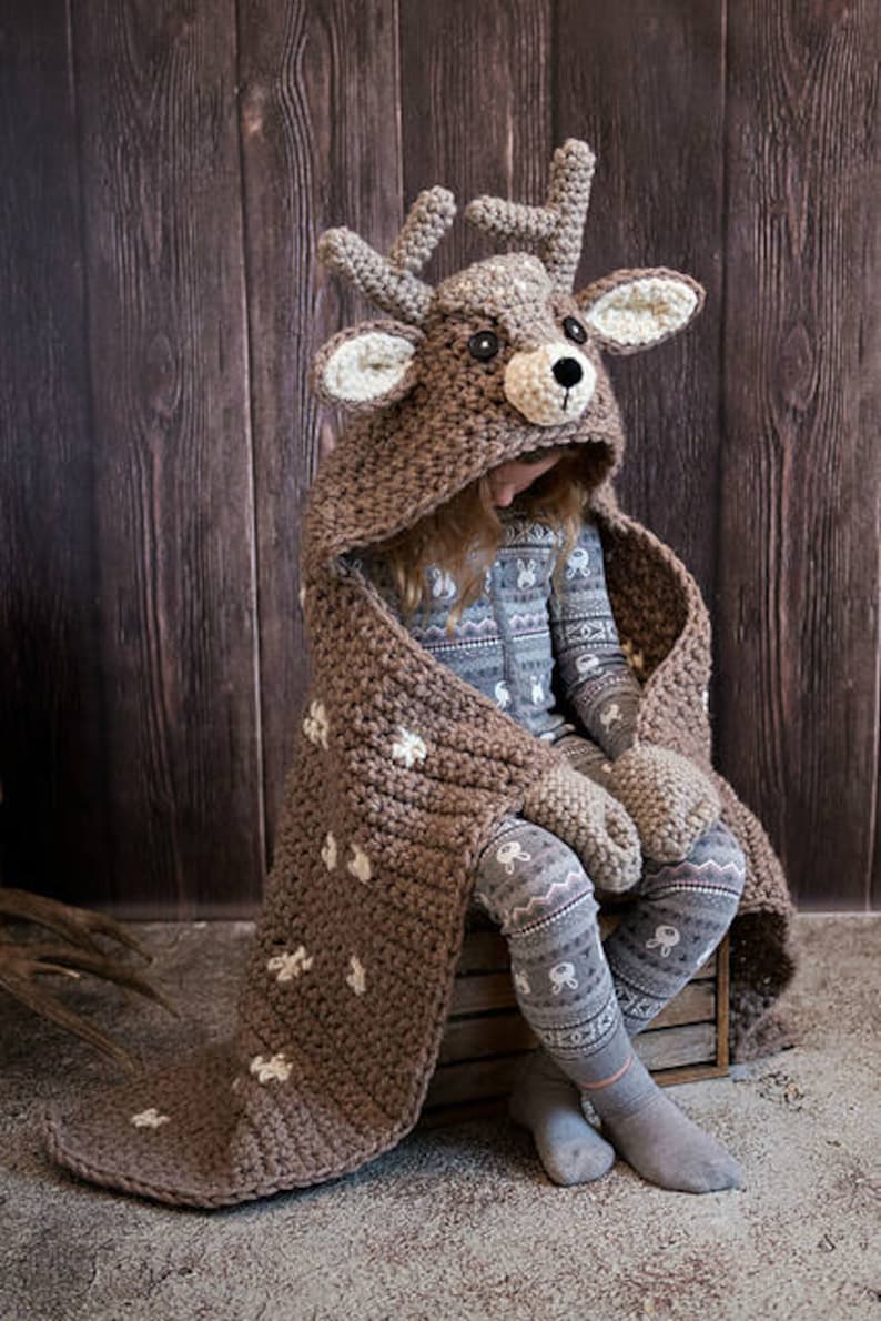 CROCHET PATTERN Woodland Deer Blanket Hooded Woodland Deer Blanket Crochet Pattern MJ's Off The Hook Design image 4