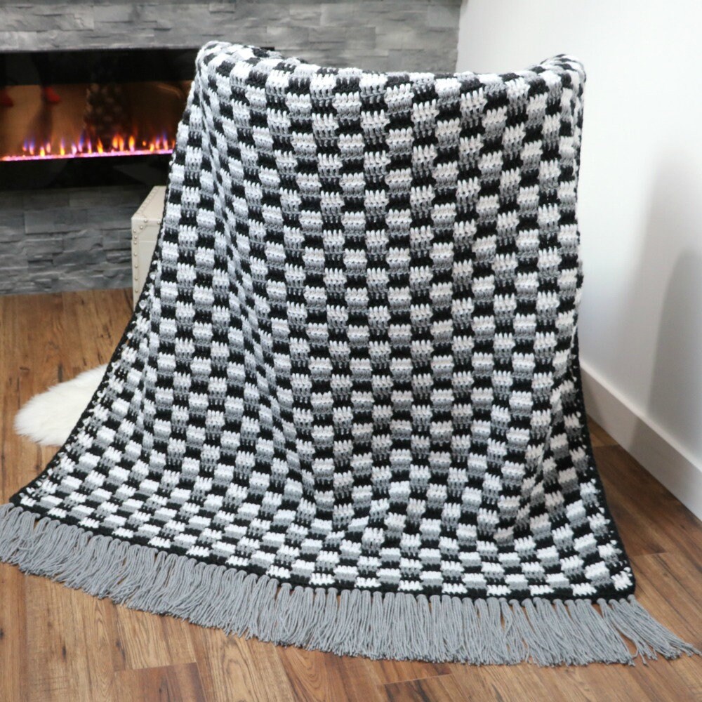 CROCHET PATTERN Rustic Farmhouse Plaid Throw Blanket Etsy Canada