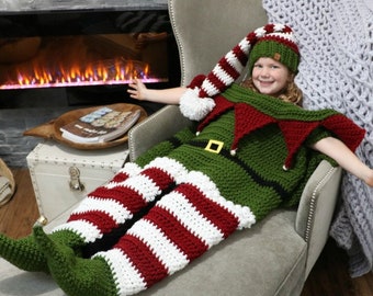 CROCHET PATTERN Christmas Elf Cocoon Blanket & Hat Set
