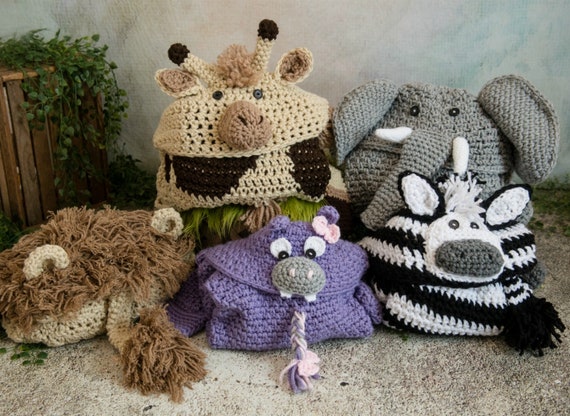 Jungle Blanket Collection 5 PATTERN Crochet Bundle /  Pdf Digital Download / crochet pattern / hooded jungle blankets