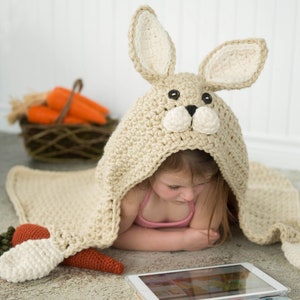 CROCHET PATTERN / Crochet Bunny Blanket, Hooded Woodland Rabbit Blanket, Hooded Crochet Blanket