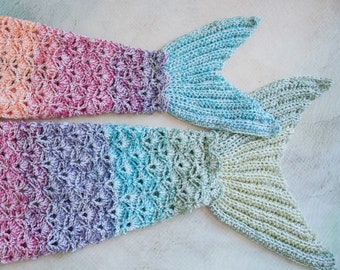 CROCHET PATTERN Rainbow Sparkle Mermaid Blanket / Mermaid tail / Ombre Mermaid / Shell Stitch Mermaid Blanket