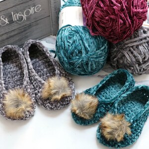 CROCHET PATTERN Velvet Ballet Pom Pom Slippers image 4