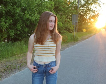 CROCHET PATTERN Sunset Stripes Tank  / Striped Tank Top / Racer Back Crochet Tank Top / Striped Crop Tank Top