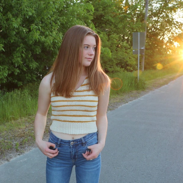 CROCHET PATTERN Sunset Stripes Tank  / Striped Tank Top / Racer Back Crochet Tank Top / Striped Crop Tank Top