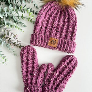 Crochet textured cable hat and mitten pattern for women,baby men and children