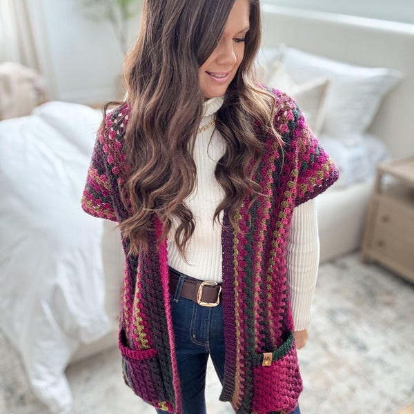 CROCHET PATTERN & VIDEO/ Granny Pop Ruana, Crochet Ruana Pattern, Womens Sweater, Easy Crochet Pattern, pdf, Sizes Xs-5X, Granny Stitch