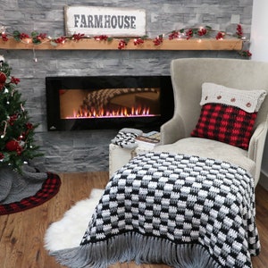 CROCHET PATTERN Rustic Farmhouse Plaid Throw Blanket image 3