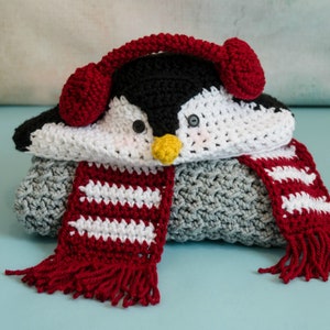 CROCHET PATTERN Hooded Penguin Blanket / Pdf digital download / winter penguin blanket / scarf and earmuffs penguin image 2