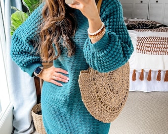 CROCHET DRESS PATTERN / Boho Bobble Sleeve Dress