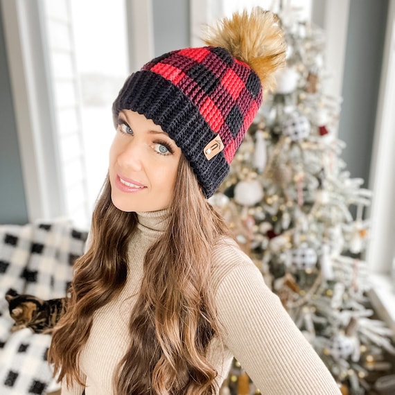 CROCHET PATTERN Thermal Buffalo Plaid Toque / Pdf Digital Download / Plaid  Hat / Pompom Toque / Winter Hat 