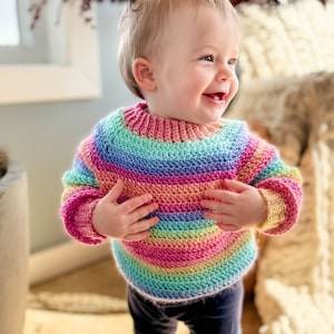 CROCHET PATTERN & VIDEO/ Athabasca Falls Children's Pullover, Easiest Children's Crochet Sweater, Easy Children's Pullover Pattern, Beginner