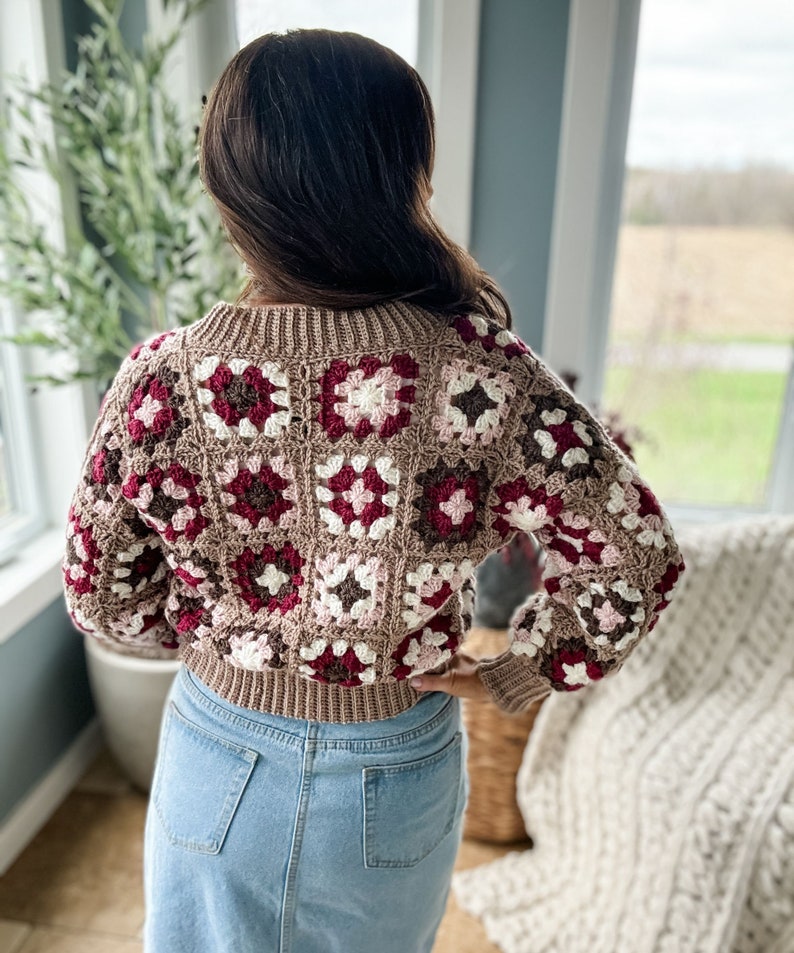 CROCHET CARDIGAN PATTERN / Granny Square Cardigan, Crop Cardigan with buttons, Join-as-you-go Granny Square Cardigan Pattern image 2