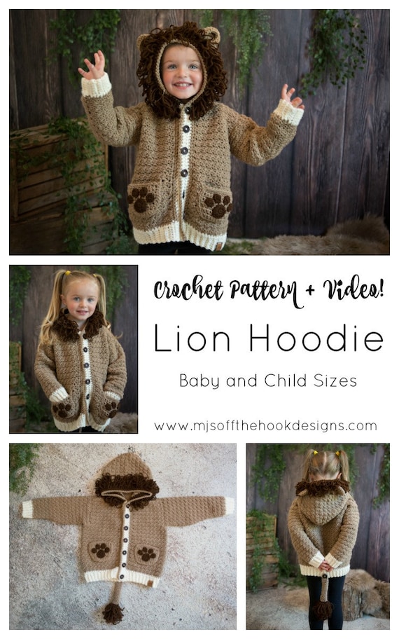 CROCHET PATTERN Lion Hoodie Crochet Cardigan Lion Costume Kids Sweater Kid Costume Etsy Canada