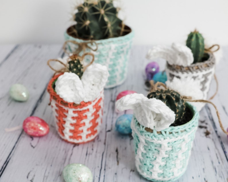 CROCHET PATTERN / Easter mosaic plant pot cover pattern image 9