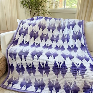 CROCHET PATTERN & VIDEO/ Butterfly Kisses Mosaic Blanket, Overlay Mosaic Crochet Blanket, Butterfly Blanket, Spring, Summer, Gifting, Pdf