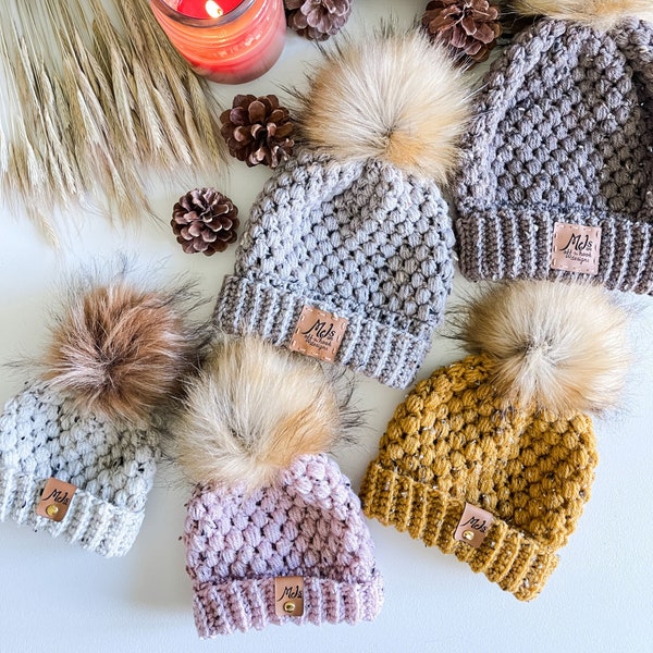 CROCHET PATTERN & VIDEO/ Pebble Puff Stitch Hat, Baby to Adult Sizes, Pdf, Easy Crochet Hat, Gift, Easy hat pattern