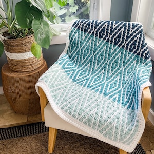 CROCHET PATTERN & VIDEO/ Glistening Glacier Afghan Baby and Throw Size, Mosaic Crochet Blanket, Colour work, Has Mosaic Chart