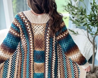 CROCHET PATTERN & VIDEO/ Cascade Mountain Cardigan, Granny Stitch Cardigan Pattern, Crochet Cardigan Pattern, Sizes Xs-5X, Pdf Pattern