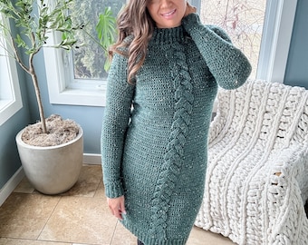 CROCHET PATTERN & VIDEO/ Coconut Macaroon Sweater Dress, crochet dress pattern, sizes Xs-5X, Crochet Cables, cable chart, unique crochet