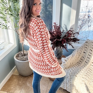 CROCHET PATTERN & VIDEO/ Hello Pumpkin Mosaic Cardigan, inset crochet cardigan, unique, gift idea, sizes xs-5x, one-peice construction