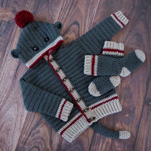 CROCHET PATTERN Sock Monkey Hoodie & Socks