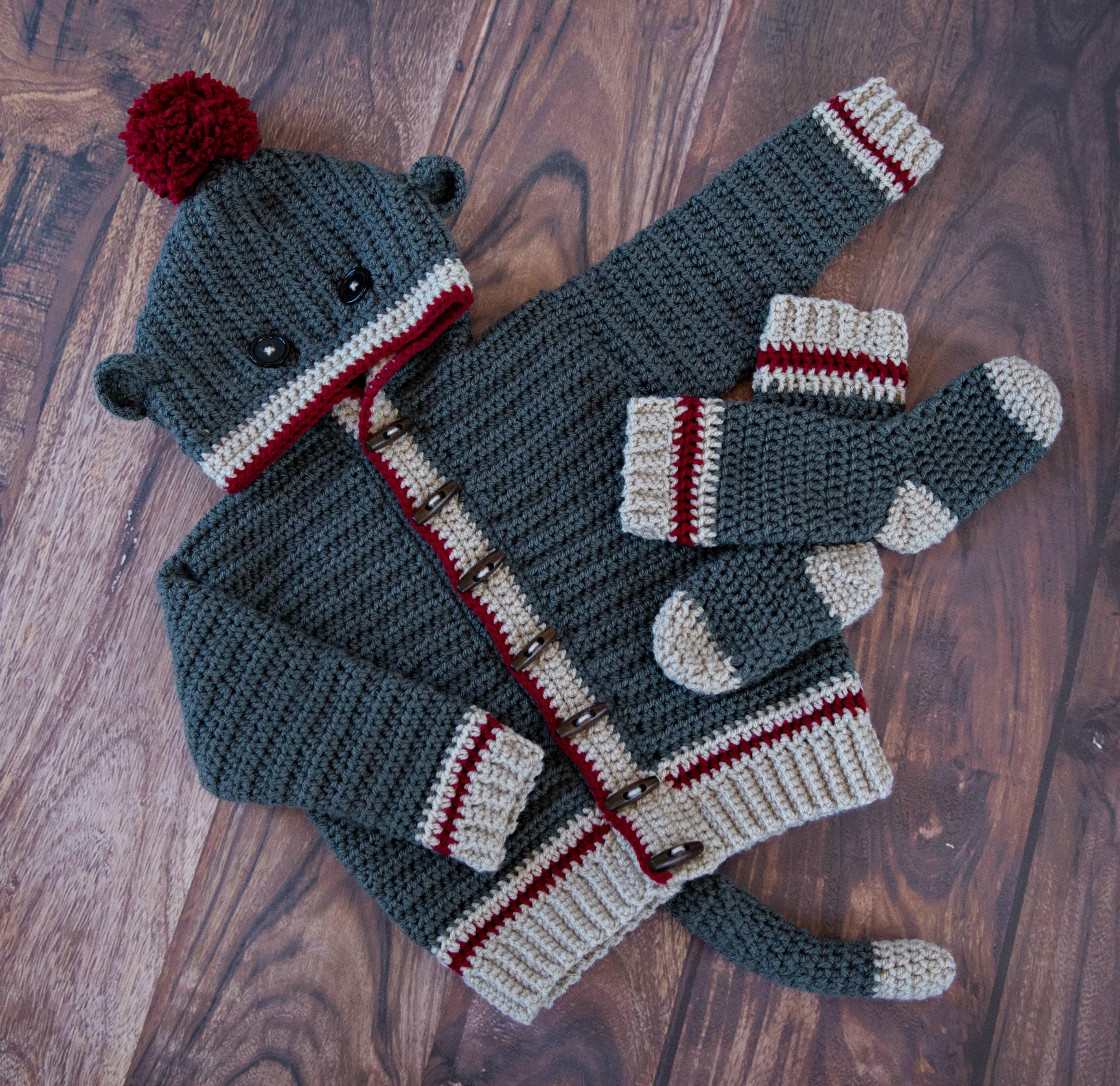 21 Sock Monkey Crochet Patterns for Cozy Toys, Loveys, Hats, and Gifts 11 Crochet Pattern Sock Monkey Hoodie & Socks