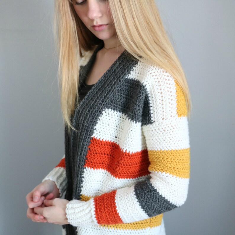 CROCHET PATTERN Everyday Striped Cardigan Pdf Digital Download Striped