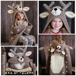 CROCHET PATTERN Woodland Deer Blanket Hooded Woodland Deer Blanket Crochet Pattern MJ's Off The Hook Design image 2