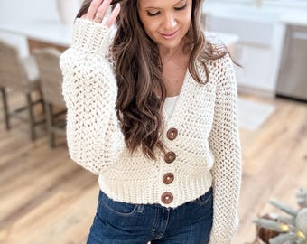 CROCHET PATTERN & VIDEO/ Crop or Not Cardigan, Oversized Cardigan, Cozy Crochet Cardigan, 2 versions, sizes Xs-5X, bulky cardigan, pdf