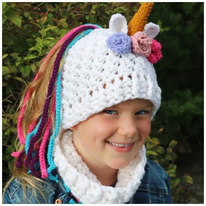 CROCHET PATTERN Unicorn Ponytail hat Set image 5