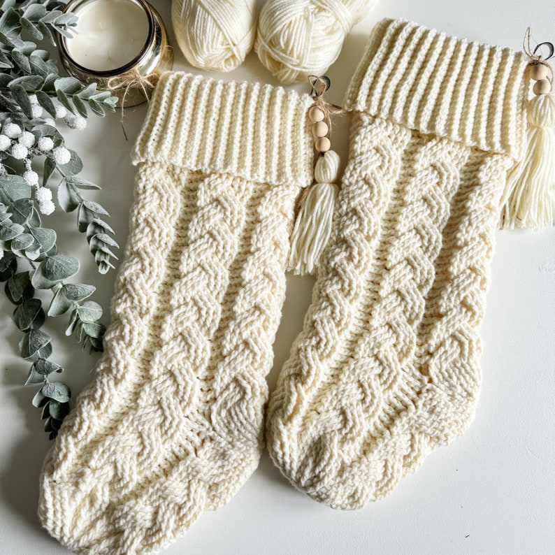 CROCHET PATTERN// Cozy Cottage Cabled Stocking, Crochet Cable Stocking, Crochet Stocking Pattern, Christmas Crochet Pattern image 10