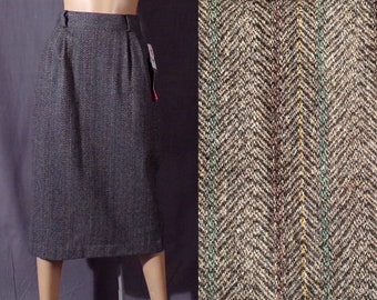 Vintage 1970s Herringbone Pencil Skirt | 70s Wool | New with Tags | Size Small |