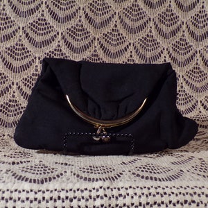 Vintage 40s Black Clutch 1940s Folding Art Deco Film Noir Classic Retro Evening Purse