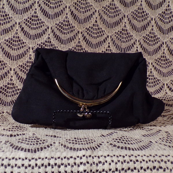 Vintage 1940s Black Folding Clutch | 40s Evening Purse | Film Noir Style | Femme Fatale Look | As Is |