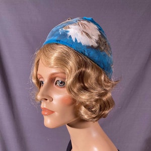 Vintage 1960s Blue Feather Hat | 60s Conical Hat |