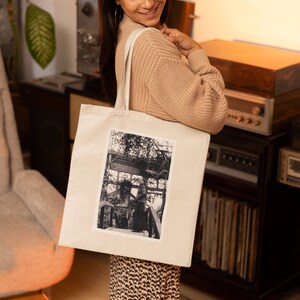 Photography Tote Bag Black & White Hippie Portrait 70s Vintage Whimiscal Retro