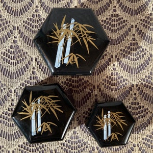 Vintage 1980s Set of 3 Asian Lacquer Boxes | 80s Made in Hong Kong Jewelry Boxes |