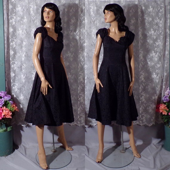 Vintage 1980s Black Party Dress with Crinoline 80… - image 1