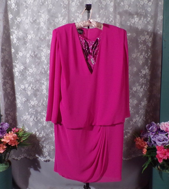 Vintage 1980s Hot Pink Sequin Cocktail Dress | 80… - image 6