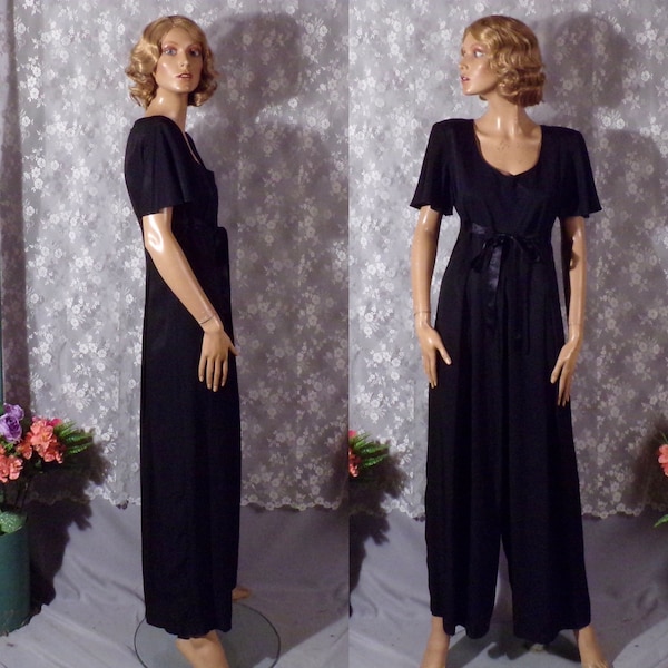 Vintage 90s Jumpsuit 1990s Black Wide Leg Formal Evening Jumpsuit Size Medium